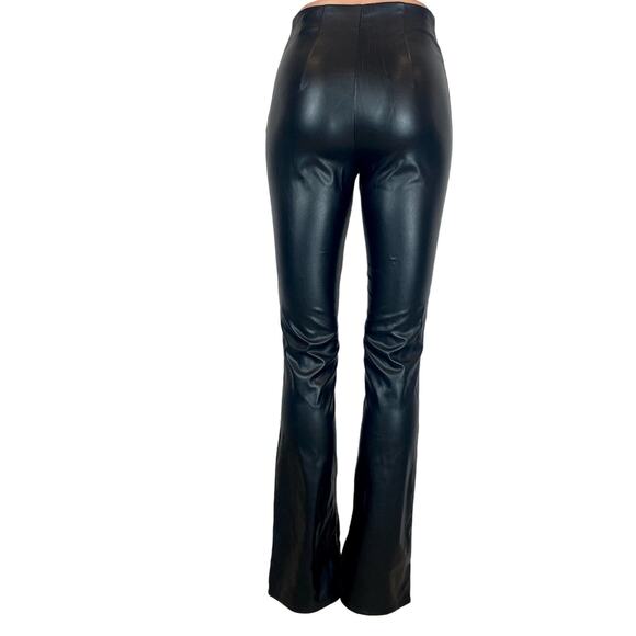 H&M Divided Black Faux Leather Boot Cut Flare Leg Split Hem Ankle Pants Size 0 - Picture 2 of 8
